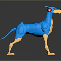 Blue Mechanical Dog Character With Armored Body Yellow Accents Pointed Ears And Glowing Eyes
