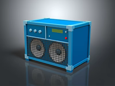 Blue Speaker Featuring Dual Speakers Front Panel With Knobs And Display Screen Sleek Design 3d model