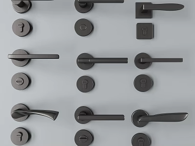 Various Black Metal Door Handles With Different Modern Styles For Home 3d model