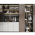 Modern Wine Cabinet With Multi Layer Shelves Wine Glasses Bottles And Coffee Machine