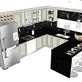 Modern Kitchen Interior Design With Cabinets Marble Island And Stainless Steel Refrigerator