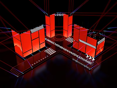 Red LED Screen Stage Design With Laser Beams Steps And Logo 3d model