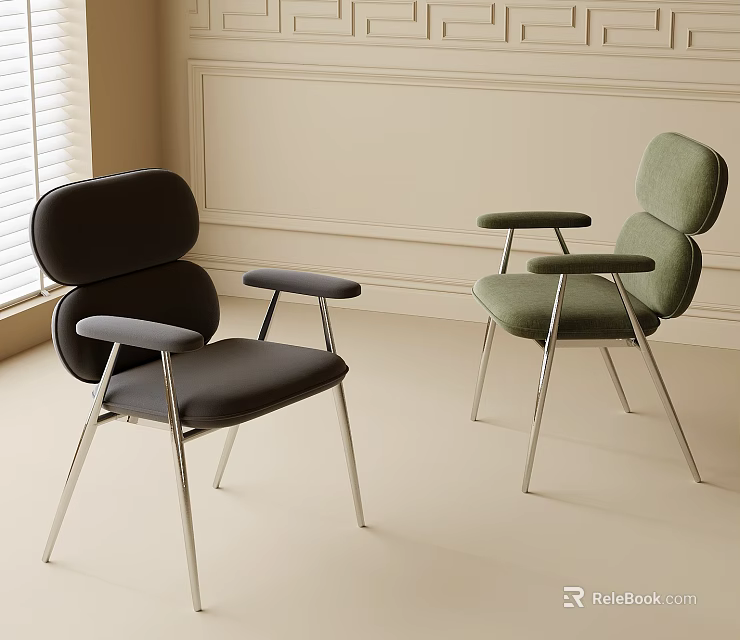 Modern Black and Green Dining Chairs with Metal Legs Contemporary Interior Design 3d model 