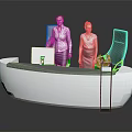 Modern White Curved Reception Desk With Two Female Staff Computer And Telephone