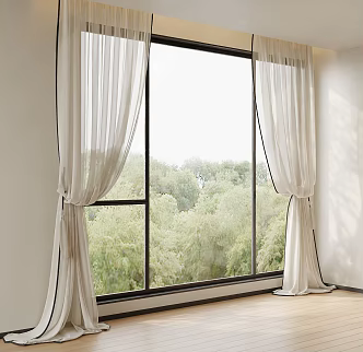Middle Cream Gauze Curtain 3d model