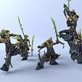 Armored Game And Movie Characters Holding Green Weapons In Dynamic Group