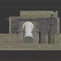 Building Structure Section View With Internal Metal Frames And Concrete Pipes