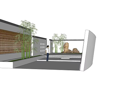 Traditional Chinese Style Outdoor Pergola Courtyard With Bamboo And Decorative Stones 3d model