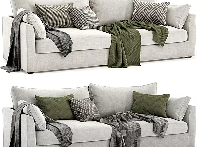 Cozy Three Seater Sofa With Patterned Pillows And Soft Blankets 3d model