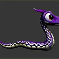 Purple Snake Stuffed Toy with Big Eyes and Purple White Scales on Gray Background