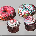 Colorful Frosted Donuts and Cupcakes with Pink White Red Green Sprinkles