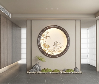 New Chinese style porch modeling background landscape 3d model