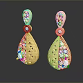 Gold Teardrop Earrings With Diamond Encrusted Filigree Design And Shiny Finish