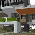 Modern Detached Villa With Cylindrical Structures Black Gray Frames And Natural Landscape 3d model