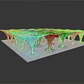Modern Architectural Canopy Structure With Blue Roof And Intricate White Support Columns