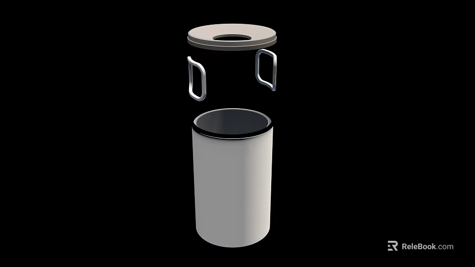 Public Facility Trash Bin With White Body Lid And Metal Handles 3d model 