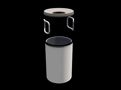 Public Facility Trash Bin With White Body Lid And Metal Handles 3d model