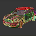 Gray MINI SUV With Red Roof And Sporty Red Stripes On Body
