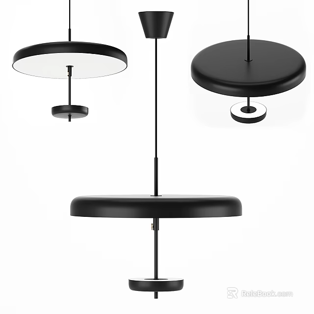Modern Pendant Light Design With Circular Black Frame And White Acrylic Shade For Interior 3d model 