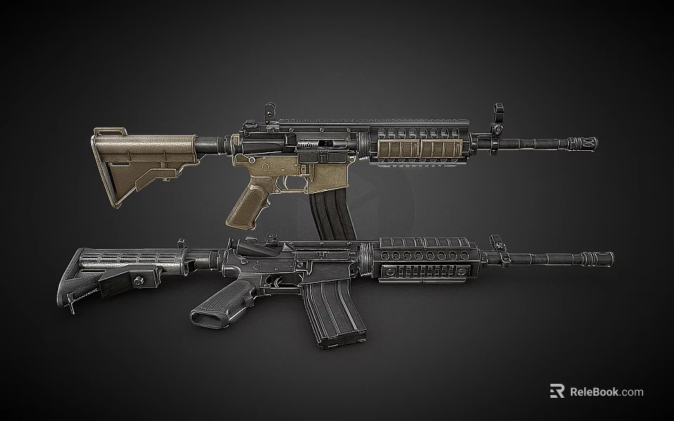 Two Modern Tactical Rifles With Brown And Black Color Schemes Rail Systems And Magazines 3d model 