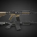 Two Modern Tactical Rifles With Brown And Black Color Schemes Rail Systems And Magazines