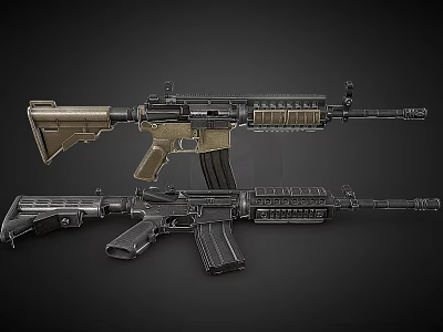 Two Modern Tactical Rifles With Brown And Black Color Schemes Rail Systems And Magazines 3d model