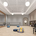 Spacious Dance Fitness Studio with Mirrors and Barres Floor Cushions and Piano for Active Workouts