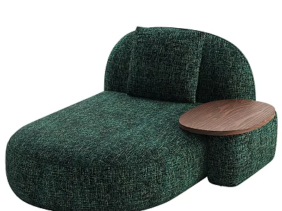 Modern Dark Green Textured Fabric Single Sofa With Curved Design And Wooden Side Table 3d model