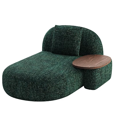 Modern Dark Green Textured Fabric Single Sofa With Curved Design And Wooden Side Table 3d model