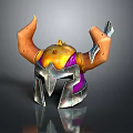 Fantasy Weapon Helmet with Decorative Gold Purple Silver Horns and Metallic Design