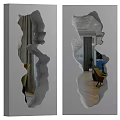 Irregular Shaped Mirror Reflecting Living Room Interior With Furniture And Curtains