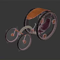 Unique Three Wheeled Bicycle Design With Orange Canopy Purple Seat And Large Small Wheels