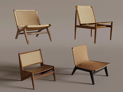Modern Leisure Chairs With Wooden Frame And Woven Seat Backrest Design 3d model