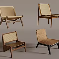 Modern Leisure Chairs With Wooden Frame And Woven Seat Backrest Design