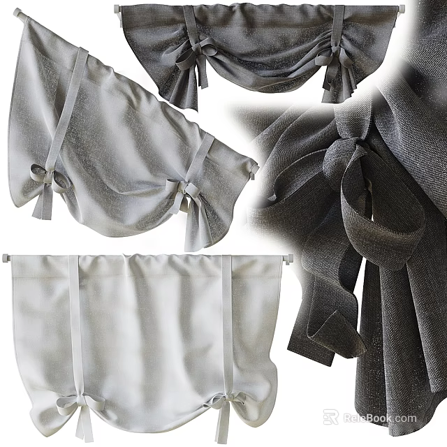 Gray And White Curtains With Bow Decorations And Various Styles For Home 3d model