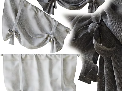 Gray And White Curtains With Bow Decorations And Various Styles For Home 3d model