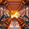 Modern science fiction corridor exhibition hall e-commerce scene mechanical arm assembly line space cartoon scene science fiction scene e-commerce background mechanical equipment 3d model