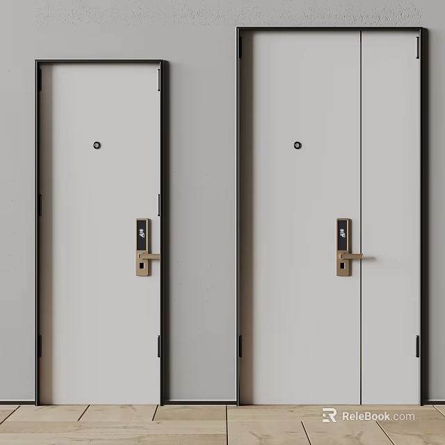 Modern Security Door Design With Metal Frame Brass Lock Light Color And Interior 3d model 