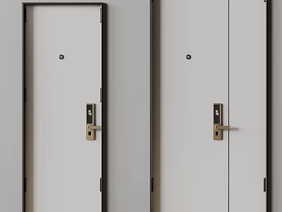 Modern Security Door Design With Metal Frame Brass Lock Light Color And Interior 3d model