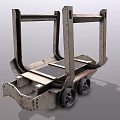 Metal Frame Cart With Wooden Logs On Track And Iron Wheels For Transportation