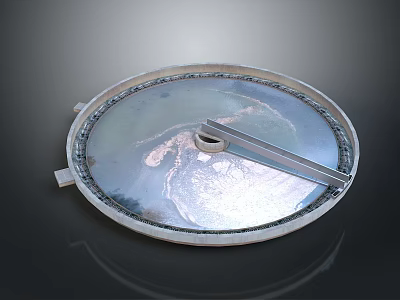Circular Metal Lid With Shiny Surface Central Handle And Rim Design 3d model