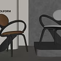 Modern Leisure Chair Design With Curved Black Frame And Brown Gray Leather Cushions