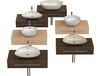 Modern Wall Mounted Washbasins With Wooden Countertops And Drawer Designs 3d model