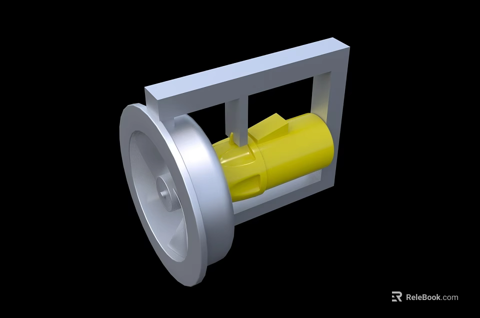 Industrial Equipment With Silver Square Frame Yellow Cylindrical Shaft And Round Disc 3d model 