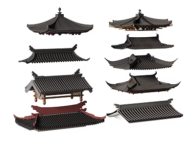 Ancient Chinese Architecture Featuring Various Traditional Roof Tile Designs and Classic Styles 3d model
