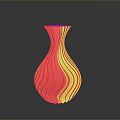 Elegant Red Sculpted Vase with Intricate Wavy Carving Patterns and Glossy Texture