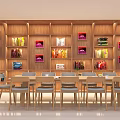 Modern Living Dining Space Interior With Sofa Long Table Chairs Bookshelves And Plant