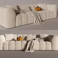 Beige Plush Sectional Sofa With Tufted Design Pumpkin Decor And Throw Blanket