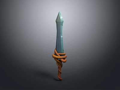 Fantasy Weapon Blue Sword With Orange Wrapped Hilt And Sharp Blade Design 3d model