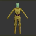 Detailed Yellow Metallic Humanoid Robot Character Standing In Full Body View